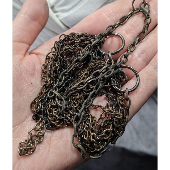 Antiqued Gold Tone Multilayer Chain Necklace - Picture 4 of 6